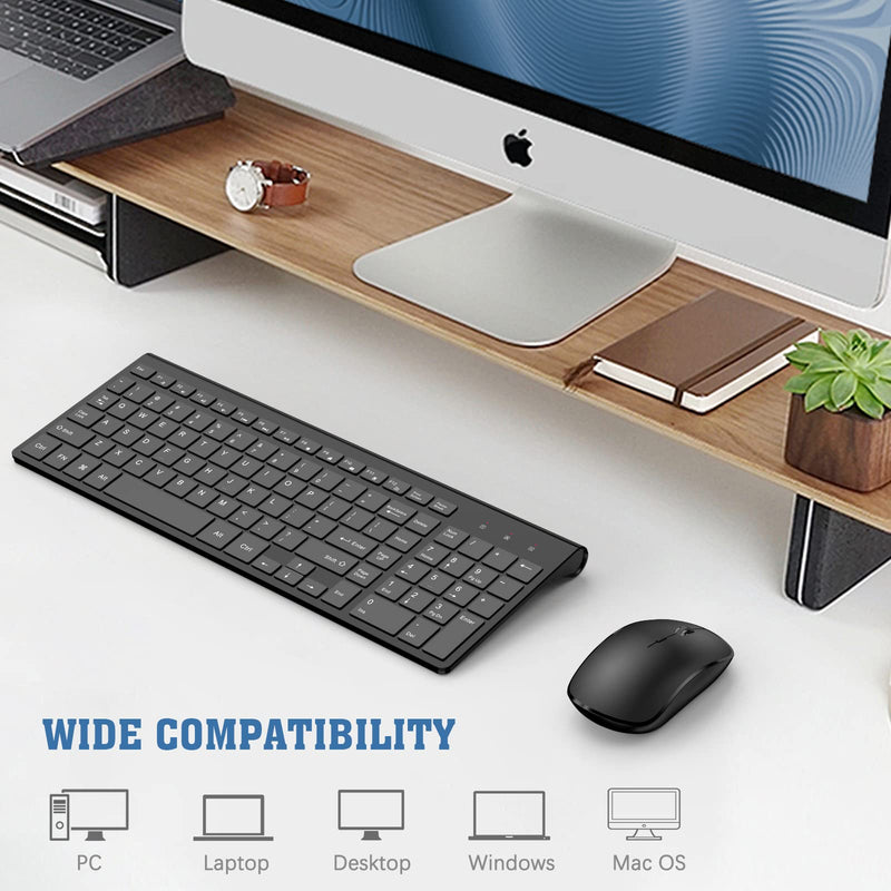 [Australia - AusPower] - Rechargeable Wireless Keyboard and Mouse Combo- J JOYACCESS 2.4G Compact Quiet Slim Wireless Keyboard Mouse Combo for Laptop,PC,Desktop,Computer,Windows- Black Pure Black 