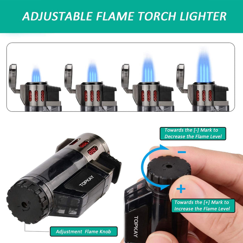 [Australia - AusPower] - Torch Lighter, Cigar Lighter, Triple Jet Flame Torch Lighters, Windproof Butane Refillable Gas Torch Lighters with a Gift Box, 2 Pack (Without Gas) Black 