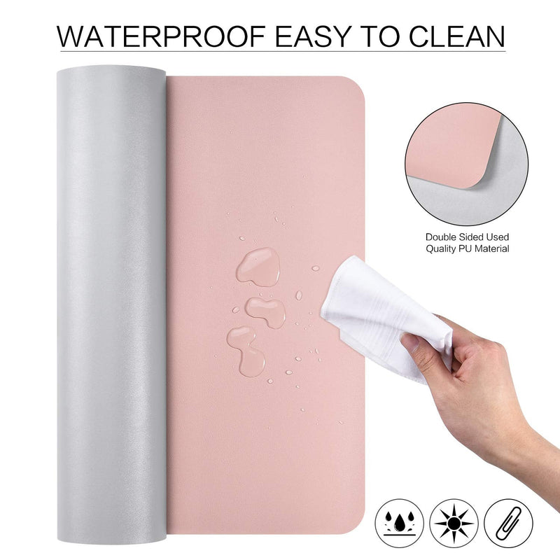 [Australia - AusPower] - Dual Sided Leather Desk Pad (23.6 x 13.7"), Office Waterproof Desk Mat, PU Mouse Pad, Desk Protector Cover, Desk Writing Mat for Office/Home/Work/Cubicle (Pink/Silver) A-pink/Silver 23.6“ x 13.7" 