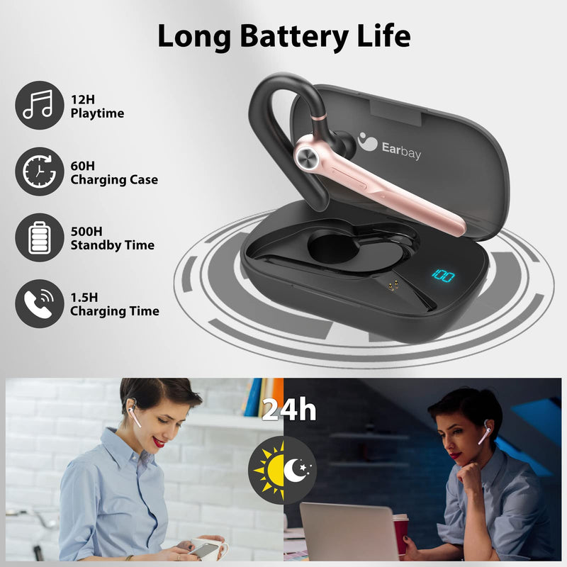 [Australia - AusPower] - Bluetooth Headset V5.2, Wireless Bluetooth Earpiece with ENC Microphone, LED 400mAh Battery Display Case, 60Hrs Playback Wireless Headset for Driving/Business/iPhone/Android/Trucker G3-G 