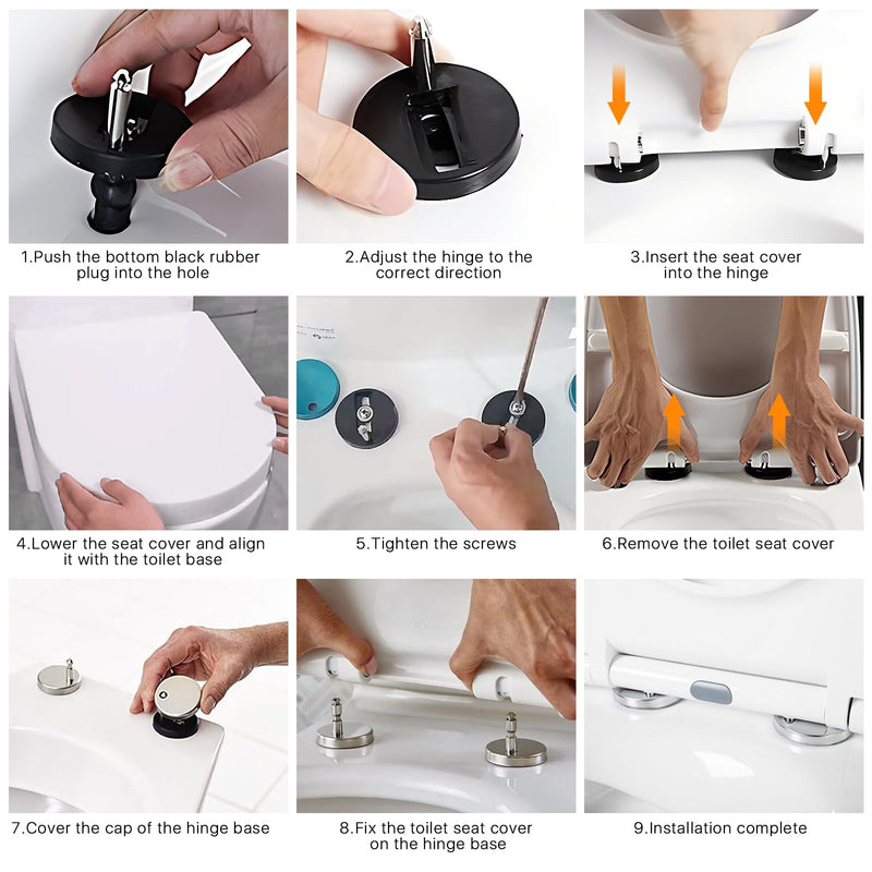 [Australia - AusPower] - Akamino 2 Full Set Toilet Seat Hinge Fixings,Quick Release Top Hinge Fixings Expanding Rubber,Toilet Seat Hinge Replacement Parts with Screws Bolts and Nuts for Home Bathroom 