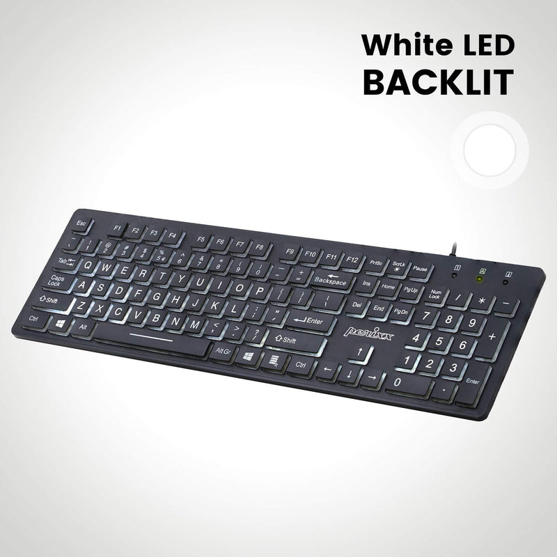 [Australia - AusPower] - Perixx PERIBOARD-317 Wired Backlit USB Keyboard, Big Print Letter with White Illuminated LED, US English Layout Black 