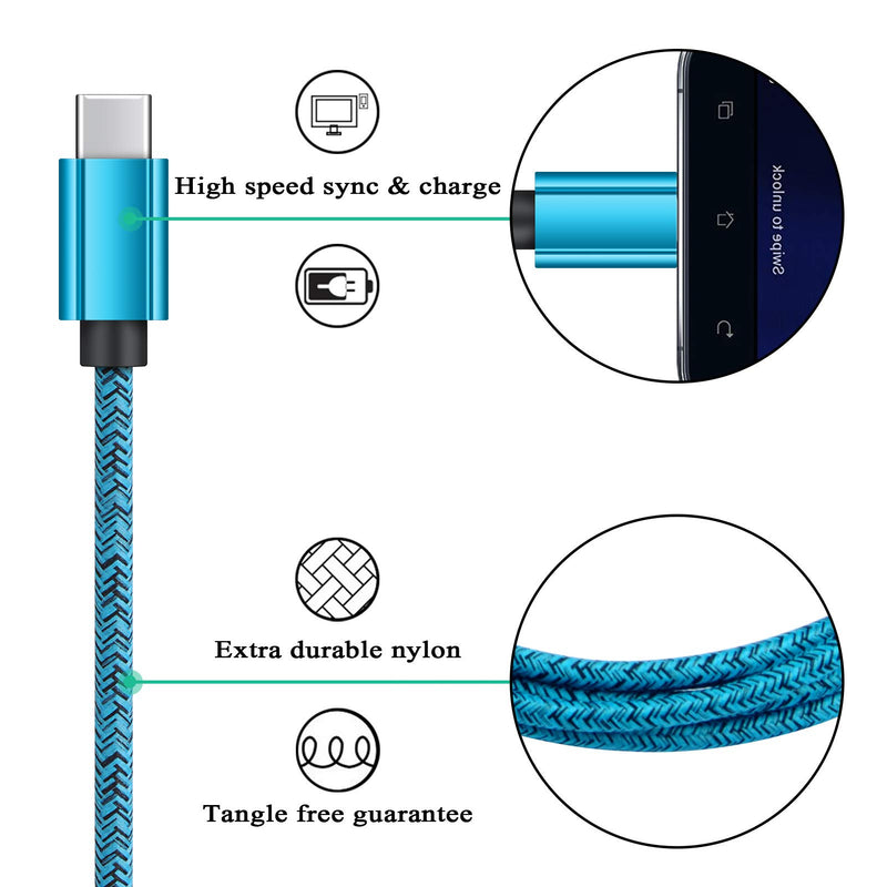 [Australia - AusPower] - USB C Wall Charger Dual Port Car Charger Type C Cable 6FT Android Phone for Samsung Galaxy a71 5g/10e/11/20/21/50/51,S22/S21/20/8/9,Google Pixel XL 2 2xl 3 3xl 4 4xl 5 5xl 3a 4a,Lg Stylo 4 5 6 LG G5/6 Blue 