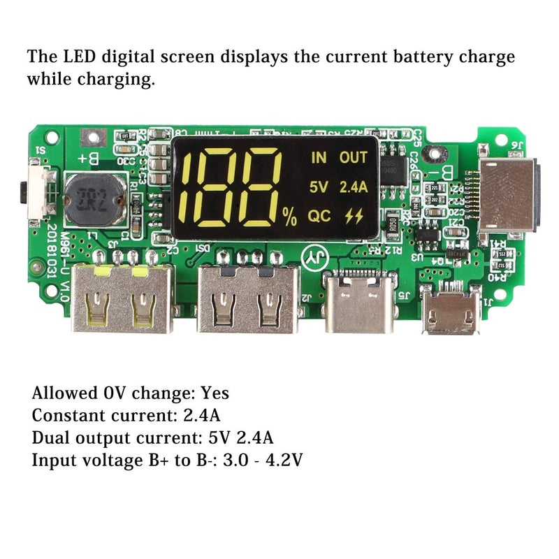 [Australia - AusPower] - MakerFocus 4pcs 186 50 Charging Board Dual USB 5V 2.4A Mobile Power Bank Module 186 50 Lithium Battery Charger Board with Overcharge Overdischarge Short Circuit Protection DIY USB Power Bank Board Green 