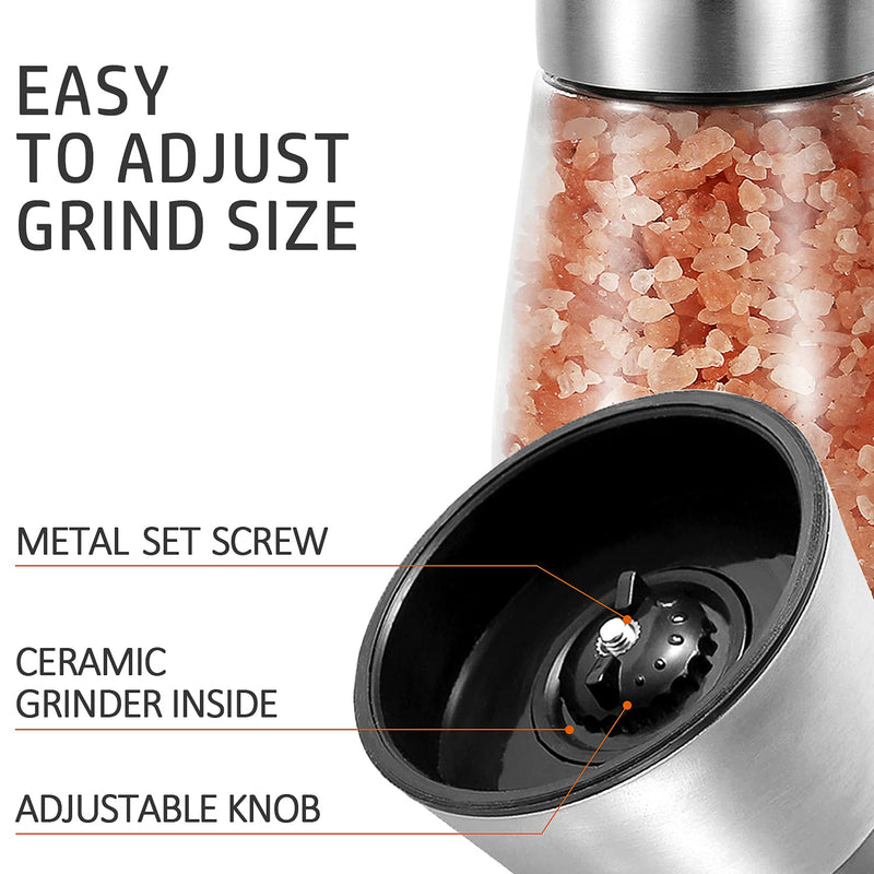 [Australia - AusPower] - Pepper Grinder Pepper Mill, Salt Grinder Refillable, Adjustable Coarseness Black Pepper Grinder, Stainless Steel Sea Salt Shaker with Ceramic Rotor (Single Package) 