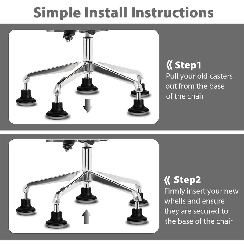 [Australia - AusPower] - uvce Bell Glides Replacement Office Chair Swivel Caster Wheels to Fixed Stationary Castors, Short Profile with Separate Self Adhesive Felt Pads Black 5pcs 