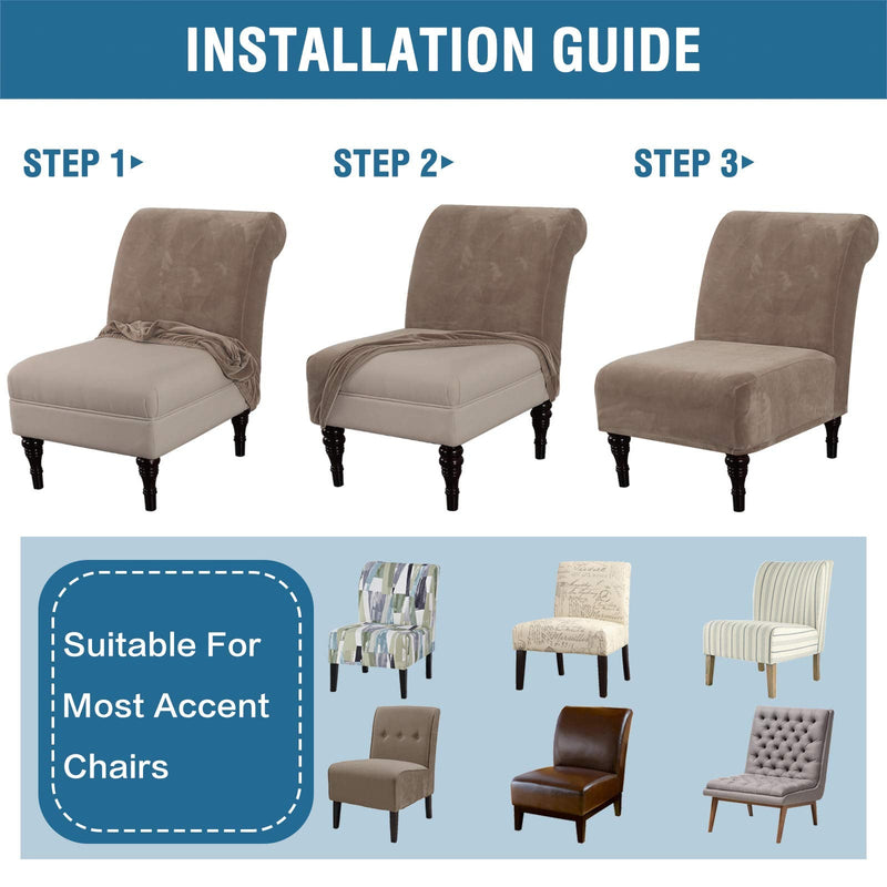 [Australia - AusPower] - Velvet Accent Chair Covers High Stretch Armless Chair Covers for Living Room Luxury Thick Velvet Chair Slipcovers Modern Furniture Protector with Elastic Bottom, Machine Washable, Taupe 