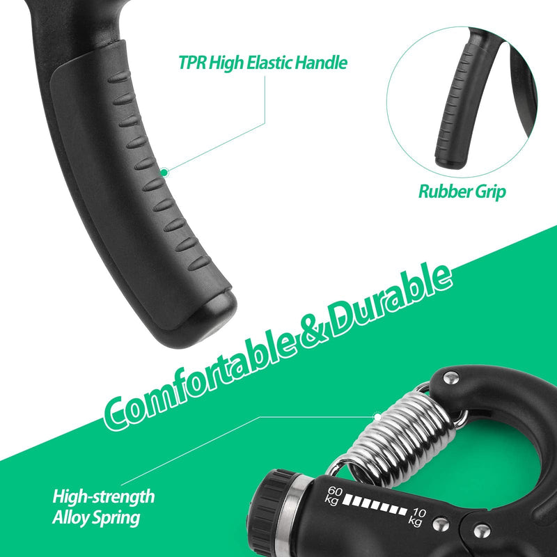 [Australia - AusPower] - NIYIKOW Grip Strength Trainer, Hand Grip Strengthener, Adjustable Resistance 22-132Lbs (10-60kg), Non-Slip Gripper, Perfect for Musicians Athletes and Hand Rehabilitation Exercising Black-1Pack 