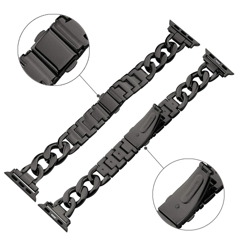 [Australia - AusPower] - 38/40mm Cool Women Chain Metal Smartwatch Bands Compatible for Apple Watch Bands SE Series 5 Series6 Man Durable Adjustable Watch Band Compatible for Iwatch 6/5/4/3/2/1 42/44mm black cold 