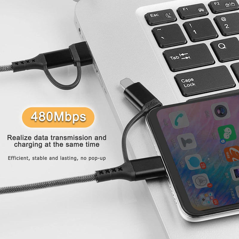 [Australia - AusPower] - 60W USB C to Multi Charging Cable, 4 in 1 Nylon Braided PD & QC 3A Fast Charging Cord USB-A/C to Type C/L-Phone Connectors Universal Sync Charger Adapter Compatible with Laptop/Tablet/Phone (6FT) 1.8 Meters 