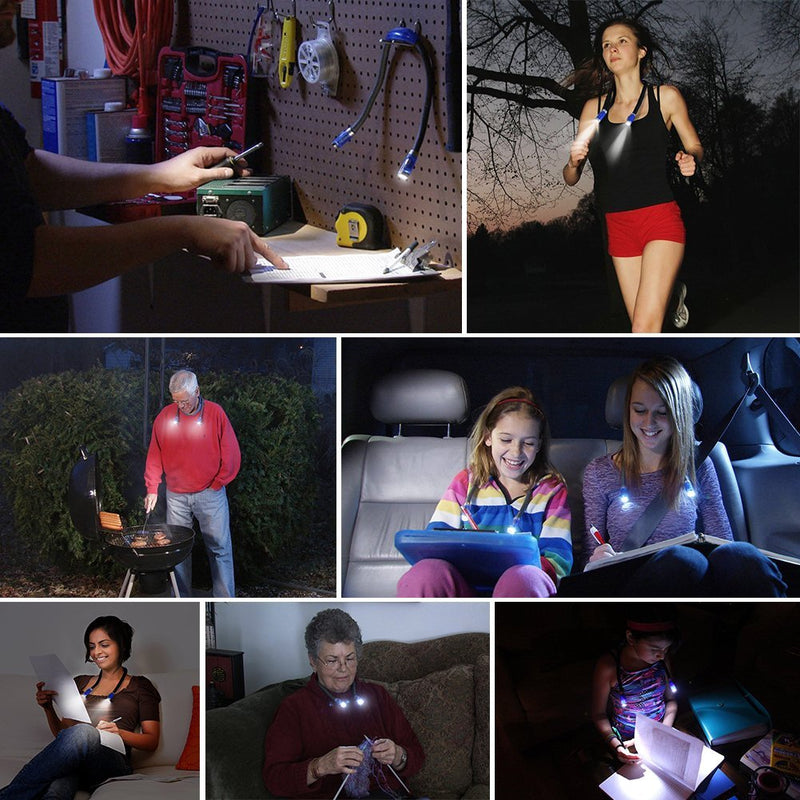 [Australia - AusPower] - Neck Reading Light USB Rechargeable - LEDGLE Book Light for Reading in Bed with 4 LED 3 Brightness Levels 2 Flexible Soft Silicone Arms - Hands Free Lamp for Reading Knitting Craft Camping Repairing Blue 