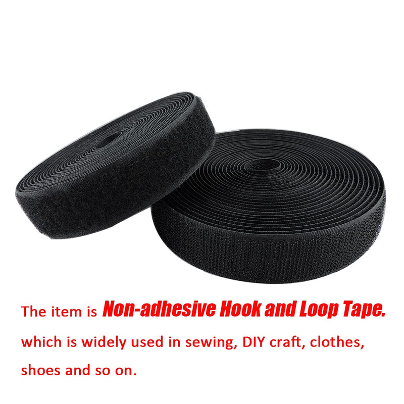 [Australia - AusPower] - Sew on Hook and Loop Tape 1 Inch Non-Adhesive Back Nylon Strips Fabric Fastener Non-Adhesive Interlocking Tape Black,12.6 Yard 1" 
