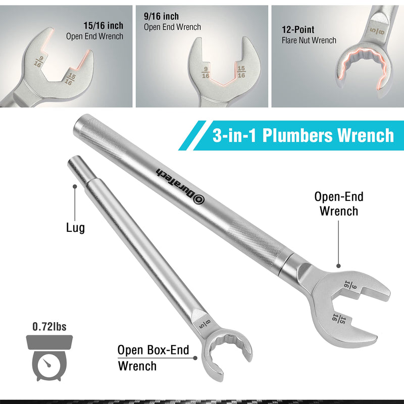 [Australia - AusPower] - DURATECH 3-in-1 Plumber wrench & 4 Way Sillcock Key, 2-Pack, for Valve, Faucet nuts, and Spigots Plumber wrench & Sillcock Key 