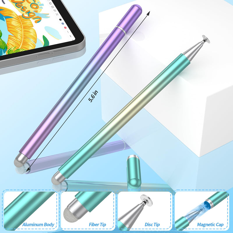 [Australia - AusPower] - Stylus Pens for Touch Screens(2 Pcs), 2-in-1 High Precision Stylus Pen for iPad, Stylus Pencil Compatible with iPad/Android/Tablet/iPhone and All Capacitive Touch Screens (Green Gold/Purple Blue) Green gold/purple blue 