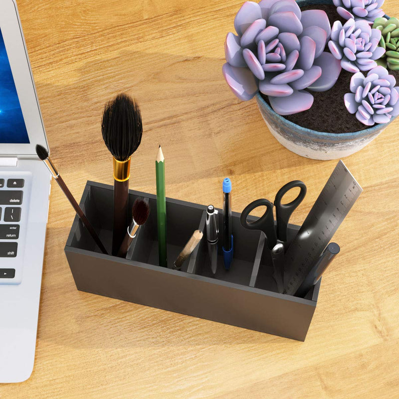 [Australia - AusPower] - NIUBEE Acrylic Pen Holder 4 Compartments, Black Pencil Organizer Cup for Countertop Desk Accessory Storage (Black) 4 Cube 