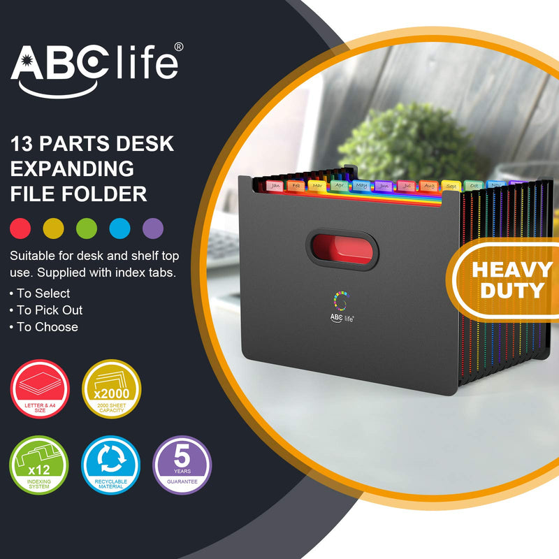[Australia - AusPower] - ABC life Accordian File Organizer 13 Pockets, Expanding Filing Box 15C Upgrade Thickness, Expandable Accordion File Folders, Portable Bill/Receipt/Document Organizer with Colored Tabs(A4/Letter Size) A Muticolor 