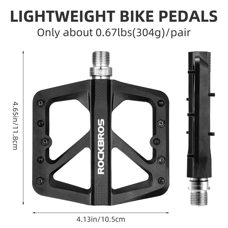 [Australia - AusPower] - ROCKBROS Mountain Bike Pedals MTB Pedals Lightweight Nylon Composite Bicycle Flat Pedals 9/16" DU Bearing Bike Platform Pedals for BMX MTB Mountain Road Bike Black 