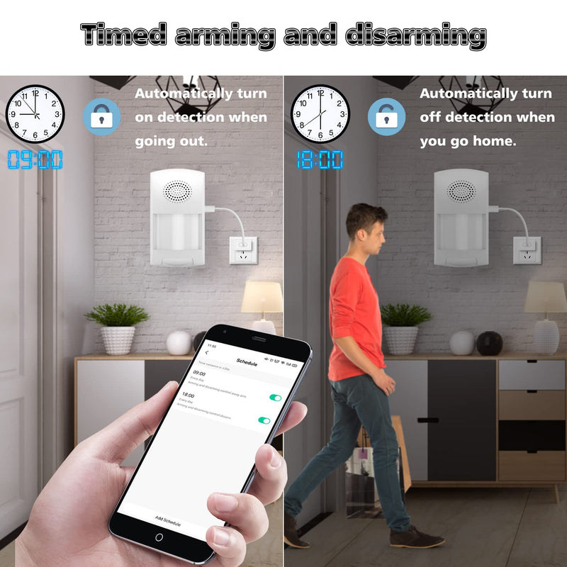 [Australia - AusPower] - Smart Motion Sensor, WiFi Wireless Security Alarm,110dB Sound and Light Alarm, Free App Alerts, Home Security PIR Motion Detector with 4 Alarm Modes, Compatible with Alexa, Siri 