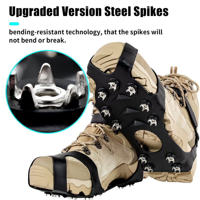 [Australia - AusPower] - 11 Spikes Crampons, Upgraded Version Stainless Steel Anti-Slip Microspikes, Ice Cleats Grips for Hiking Shoes and Boots, Hiking Fishing Walking Mountaineering Black Upgrade Stainless steel Medium[US Men:8-11 Women:10-13/EU:39-43] 