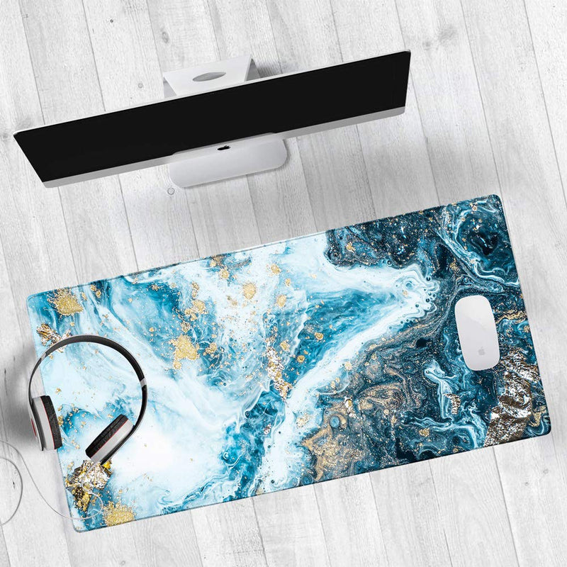[Australia - AusPower] - HAOCOO Extended Mouse Pad Large Gaming Mouse Pad 35.4" ×15.7" Desk Pad Keyboard Pad XXL Desk Mat Big Laptop Protector Computer Accessories Mouse Mat for Work Gaming Office Laptop,Blue Mixed Marble 35.4" × 15.7" Blue Mixed Marble 