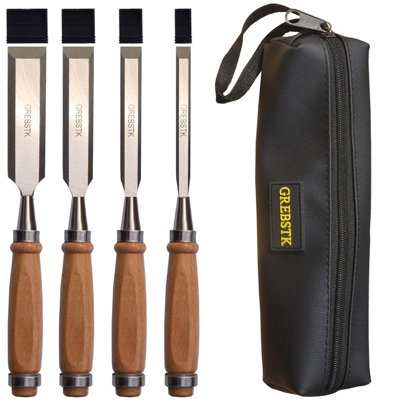 [Australia - AusPower] - 4PCS Wood Chisel Tool Sets Sturdy Chrome Vanadium Steel Chisel Beech Handles Woodworking Tools (Leather Bag) 3#chisel 