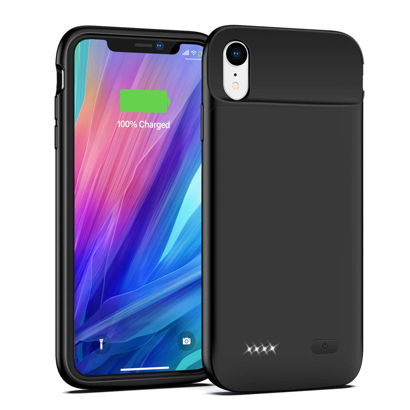 [Australia - AusPower] - Lonlif Battery Case for iPhone XR, 5000mAh Protective Charging Case Portable Rechargeable Battery Pack Extended Slim Charger Backup Power Bank(6.1 inch)-Black Black 