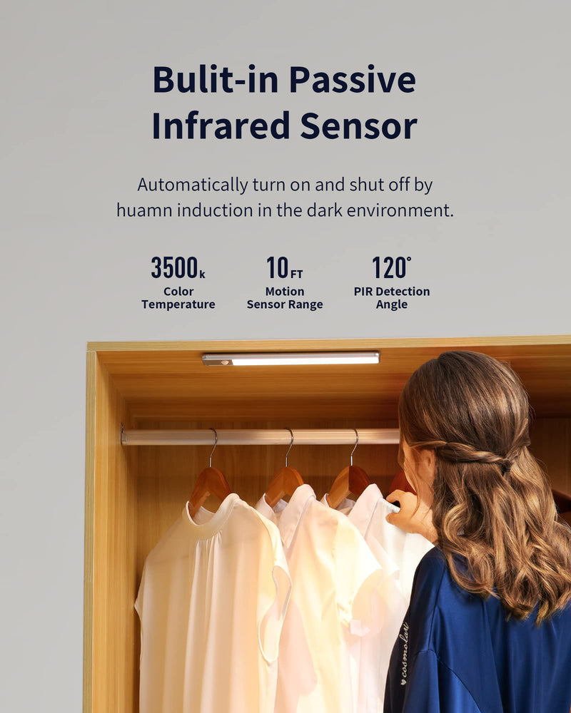[Australia - AusPower] - 52LED Closet Light, EZVALO Rechargeable Night Light Under Cabinet Light Motion Sensor Light Wireless Dimmable Lights for Kitchen, Wardrobe, Stairs, Bedroom, Hallway 