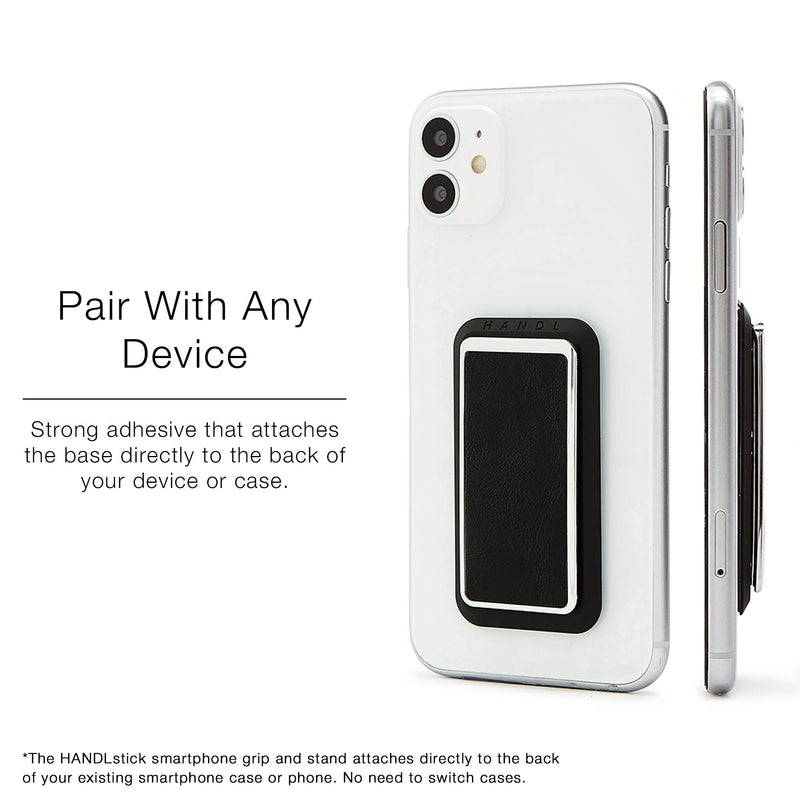 [Australia - AusPower] - HANDL New York HANDLstick Black and Chrome Professional Leather Collection Grip and Stand for Smartphone 
