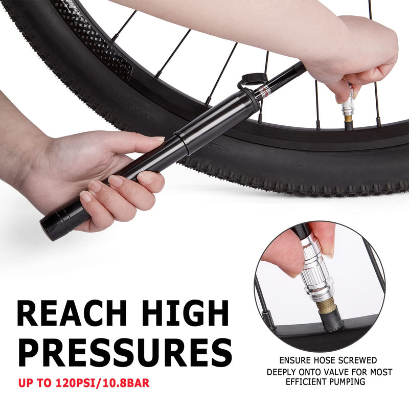 [Australia - AusPower] - Mini Bike Pump with Gauge- Portable Bike Frame Pump Compatible Presta & Schrader Valves-High Pressure 120Psi Hand Bike Tire Pump 