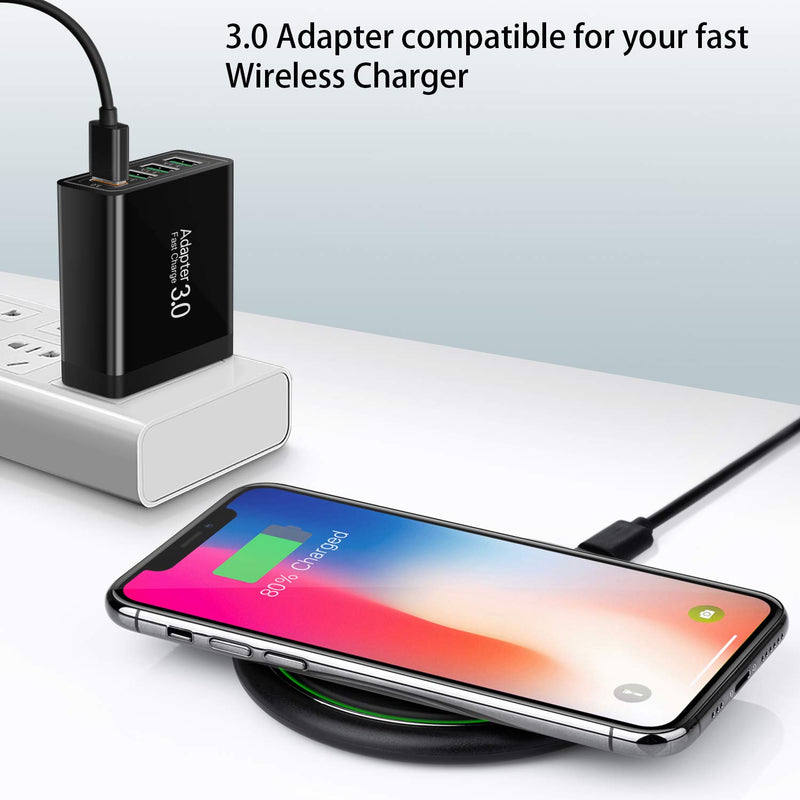 [Australia - AusPower] - Fast 3.0 Wall Charger, 3-Pack iSeekerKit 4 Ports USB Wall Charger Adapter Fast USB Charging Block Compatible Wireless Charger, Samsung Galaxy S9/S8 Note 8/9, iPhone, Pad, Tablet and More-Black Black 