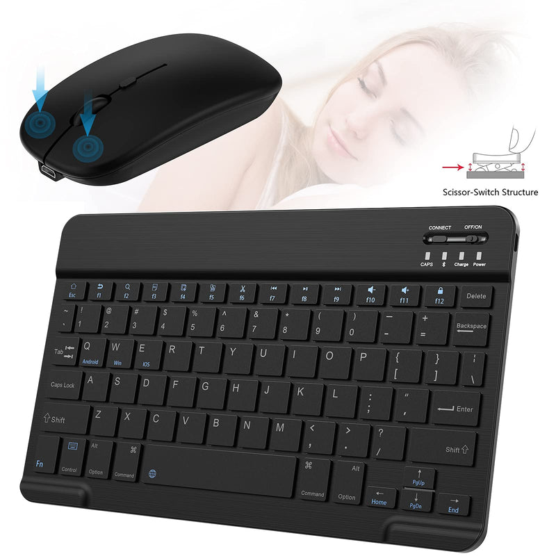 [Australia - AusPower] - Small Bluetooth Keyboard and Mouse Combo Protable Rechargeable External Cordless Wireless Keyboard for Android Tablet Cell Phone Surface Samsung Smartphone iPhone iPad Mini Pro Air MacBook (Black) Black 