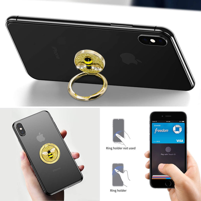 [Australia - AusPower] - YINHEXI Phone Ring Holder Finger Kickstand, Cell Phone Ring Holder Finger Grip 360 Degree Rotation, with Crystal Stone Enamel Bee (Gold) Gold 