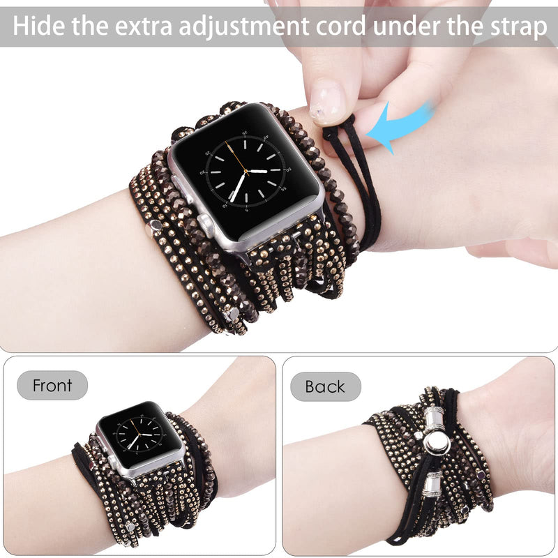 [Australia - AusPower] - V-MORO Compatible with Apple Watch 41mm 40mm 38mm Bands Series 7/6/SE Multilayer Wrap Bracelets Suede Leather Strap Replacement with Updated Adjustable Clasp for iWatch Series 5/4/3/2/1 - Black 41/40/38mm 