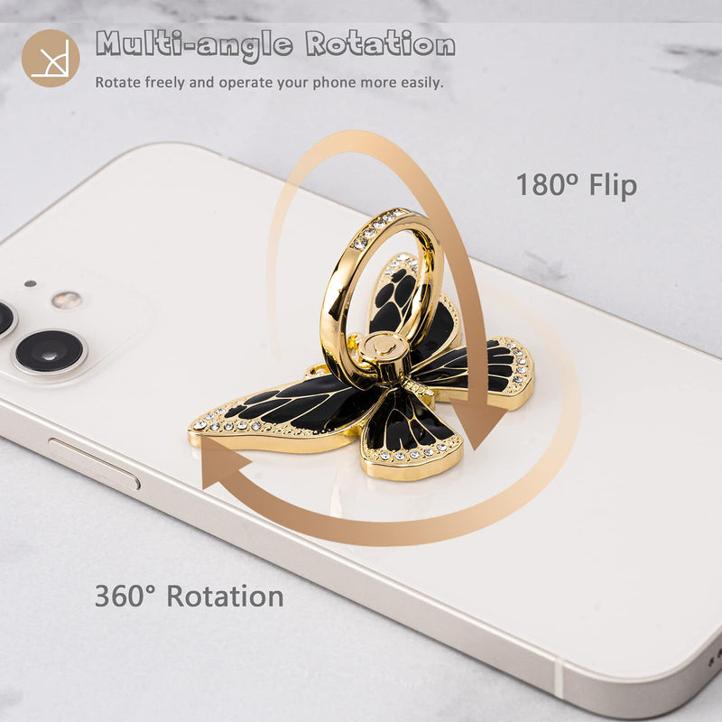 [Australia - AusPower] - Cell Phone Ring Holder Butterfly, Finger Kickstand, Phone Ring Grip Holder, Compatible with iPhone 13/12/Mini/Pro/Pro Max and Android Phone (Gold Black) 