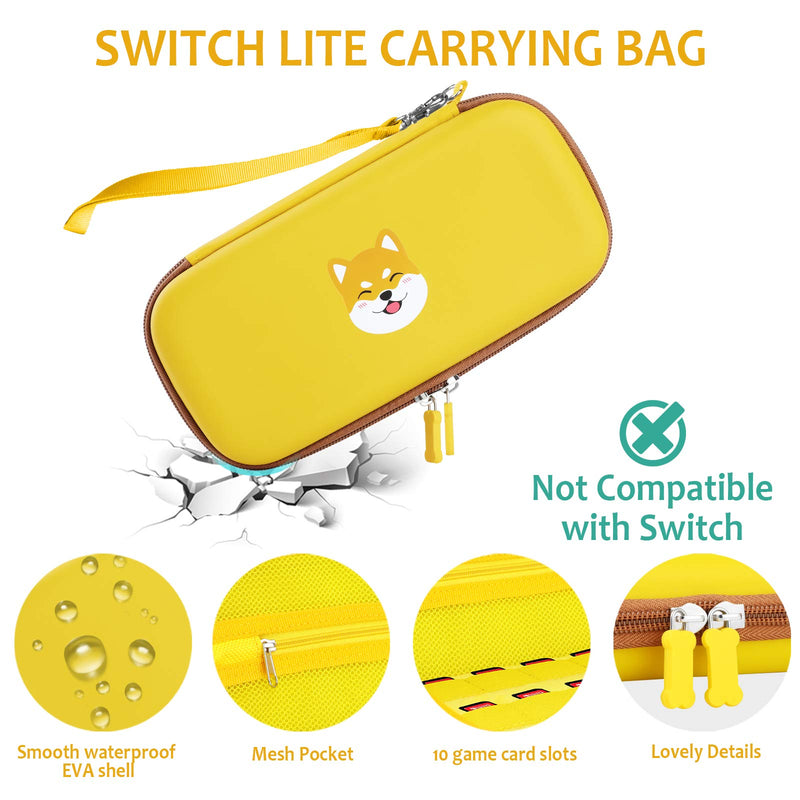 [Australia - AusPower] - GeeRic 8PCS Case Compatible with Switch Lite, Carrying Case Accessories Kit, 1 Soft Silicon Case + 2 Screen Protector + 4 Thumb Caps + 1 Storage Carrying Yellow Dog Paws 