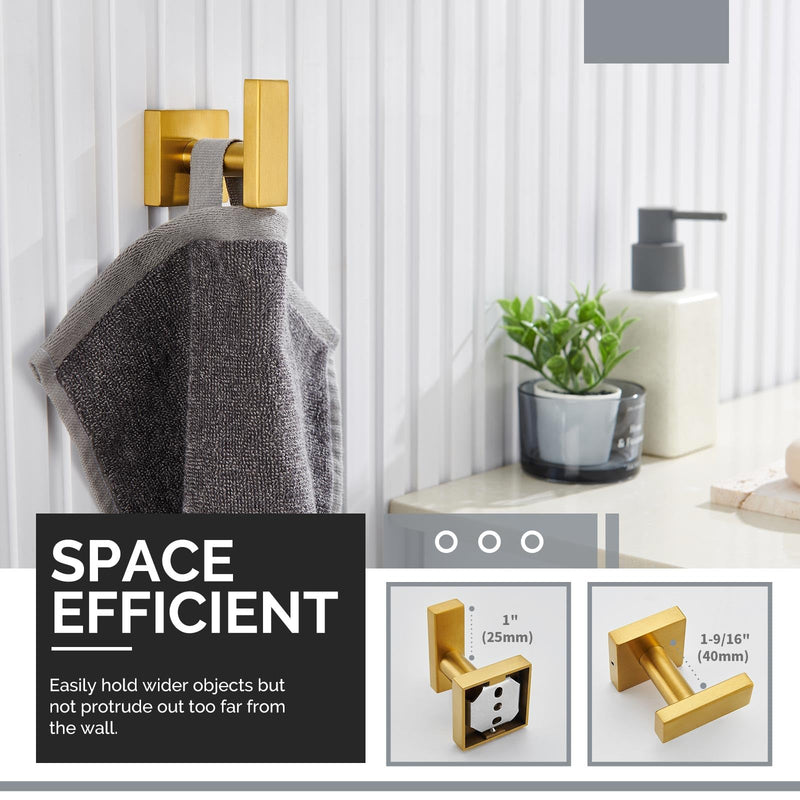 [Australia - AusPower] - Square Single Towel Hook 3 PCS (Brushed Gold) 