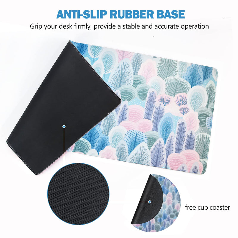 [Australia - AusPower] - AIMSA Extended Gaming Mouse Pad, XL Large Keyboard Mouse Mat Desk Pad with Stitched Edges, Durable Non-Slip Base Mousepad for Home Office, 35x15.7inch, Abstract Trees and Cactus 