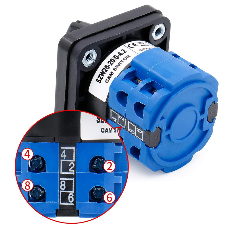 [Australia - AusPower] - Baomain Cam Changeover Switch AC 660V 20A 8 Terminals 5 Position SZW26-20/0-4.2 Mounting Rotary Select Switch 