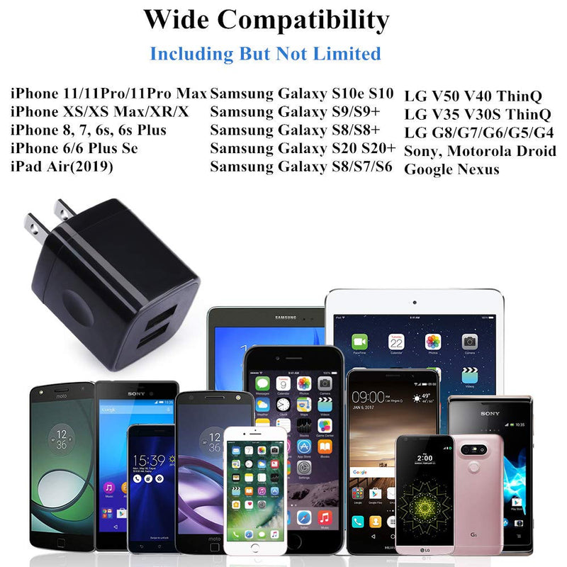 [Australia - AusPower] - Wall Charger, Charging Block, UorMe 5-Pack 2.1Amp 5V Dual Port USB Power Adapter Plug Cube Compatible Phone 13 12 11 Xs Max XR X, Pad Mini/Air,Samsung S22 S22+ S22 Ultra S21 S20 FE S20+, G8 K31 Q60 G8 5 Pure Black 