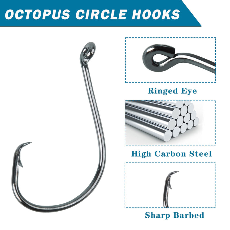 [Australia - AusPower] - Saltwater Circle Hooks Kit, Catfish Fishing Hooks 2X Strong Octopus Offset Fishing Hooks with 5pcs Power Clips High Carbon Steel Fish Hooks Assortment 155pcs Circle Hooks and Clips Kit 