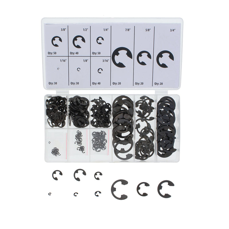 [Australia - AusPower] - ABN E-Clip External Retaining Ring Washer 300-Piece Assortment Set SAE 1/16in to 7/8in – Circlip Snap Retainer Rings 