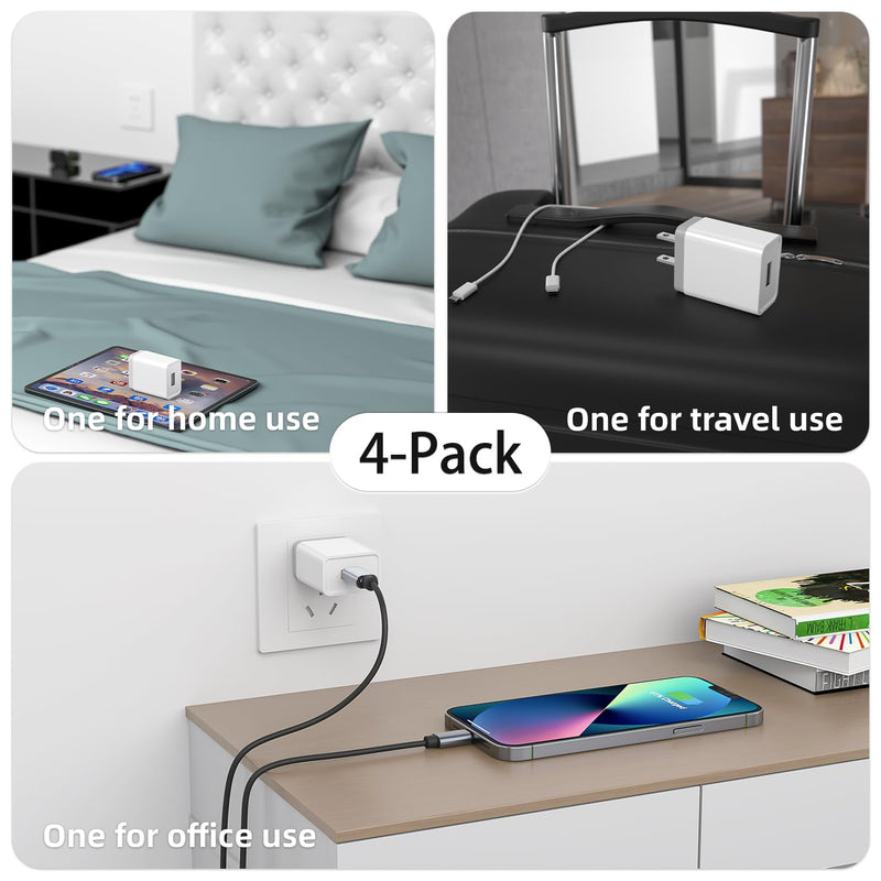 [Australia - AusPower] - USB Wall Charger Block 12W - 4 Pack USB Plug, USB Charging Block, 2.4A/5V Power Adapter, Box Cube Compatible with iPhone 13 12 11 Pro Max SE XS XR X 8 7 6 6S Plus, Samsung, LG, Moto, Android Brick 