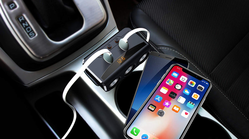 [Australia - AusPower] - LIHAN Car Charger with Dual USB, 3 Cigarette Lighter Sockets,Adapter with Voltmeter Monitor fit for 12V,24V Car,Compatible with iPhone,LG,HTC,Samsung,BlackBerry etc. 