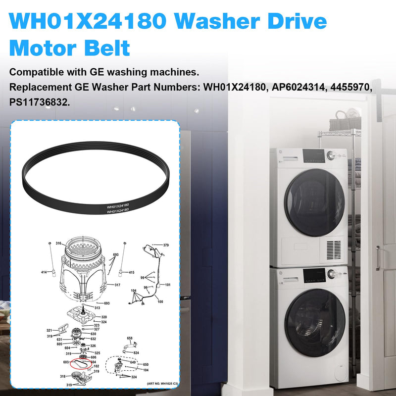 [Australia - AusPower] - WH01X24180 Washer Motor Drive Belt Replacement GE Clothes Washing Machine Parts AP6024314,4455970,PS11736832-23" Long, 5 Ribs, 4 Grooves Drive Belt 