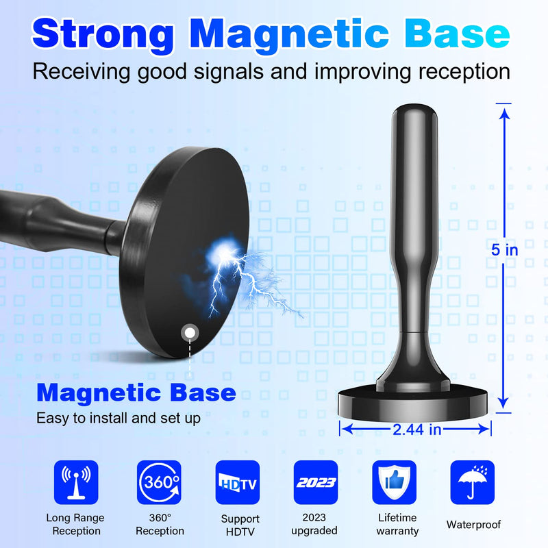 [Australia - AusPower] - TV Antenna, HIDB TV Antenna for Smart TV Indoor，Antenna TV Digital HD Indoor for Long Range & 360°Reception Easy Installation,Antenna for tv Without Cable Free for All 4K 1080P HDTV Channels Black With Magnetic Base 