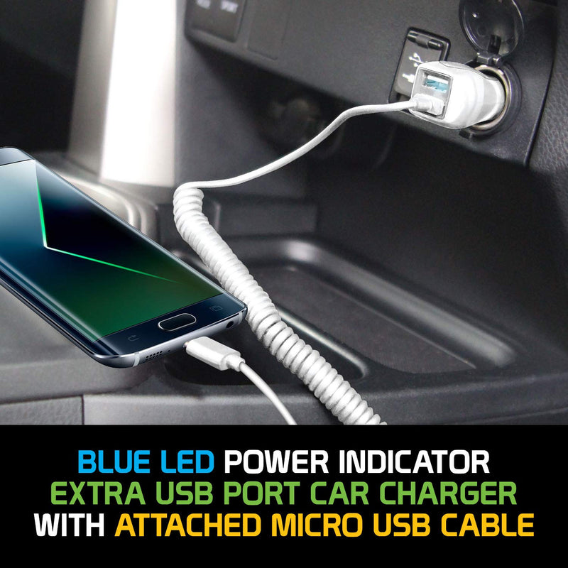[Australia - AusPower] - Cellet PMICROMS21 Fast Charging 2.4Amp Output Dual USB Car Charger 4ft Long Micro USB Cable Compatible with LG Risio 3 K20 Harmony Grace K20 V K20 Plus K30, K4 Optimus Zone 3, Rebel, K8 (2018), White 
