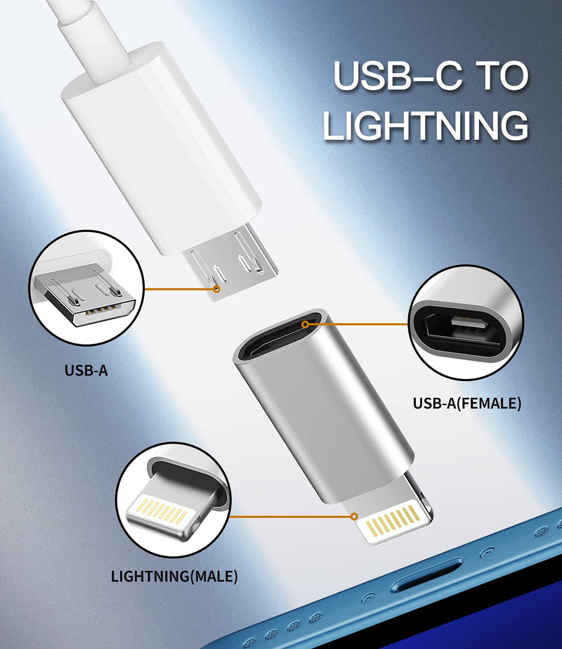 [Australia - AusPower] - 3Pack,Compatible for Lightning to Male Micro USB Female Adapter Compatible with Iphone 12 11 pro max mini xs xr x se 7 8 6s 6 5s plus for Ipad air Charging Cable Connector power Charger Converter Port 