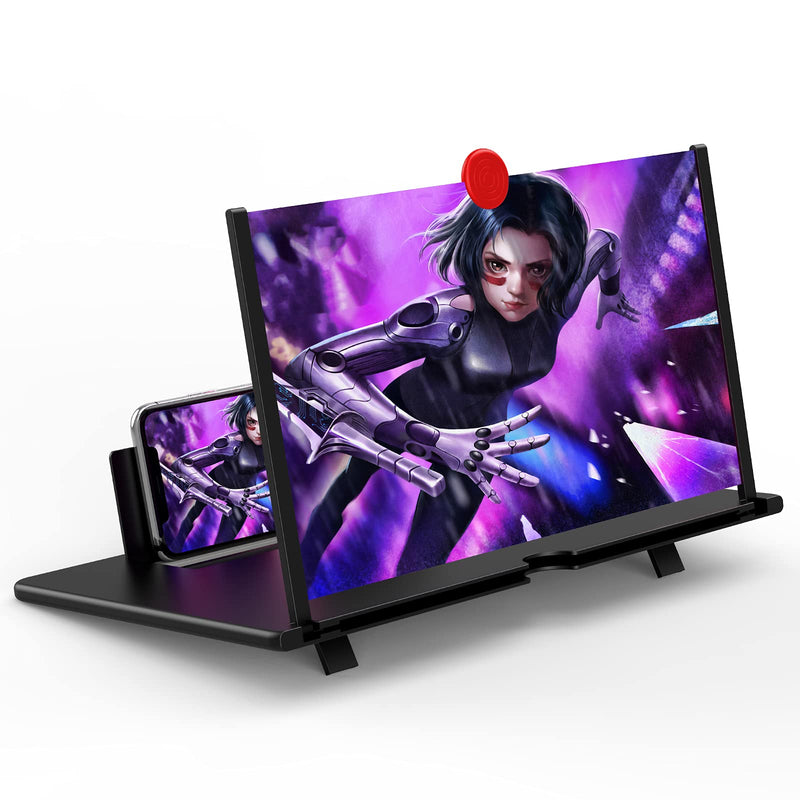 [Australia - AusPower] - 12" Screen Magnifier –3D HD Mobile Phone Magnifier Projector Screen for Movies, Videos, and Gaming–Foldable Phone Stand with Screen Amplifier–Supports All Smartphones(Black) Black-12Inch 