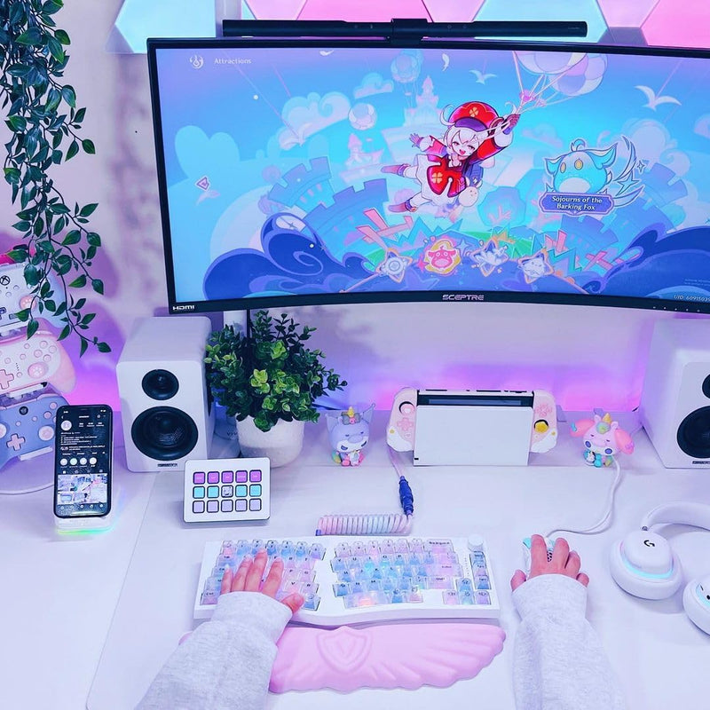 [Australia - AusPower] - Angel Wings Cloud Keyboard Wrist Rest, Soft Leather Memory Foam Wrist Support/Cushion for Cool Typing, Ergonomic Kwaii Wing Computer Palm Rest for PC Gaming/Office/Laptop/Hand Pad/Cute Desk/Mac(Pink) Pink 