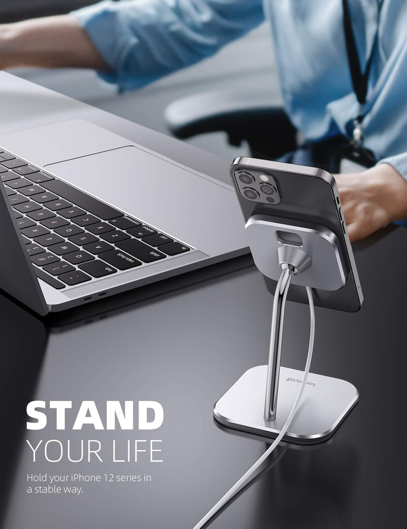[Australia - AusPower] - Lamicall Phone Stand for MagSafe Charger - Adjustable Aluminum Charging Holder Dock Cradle for Desk 360° Rotation, Compatible with Apple iPhone 13 12 Mini, Pro, Pro Max[MagSafe is Not Included] 